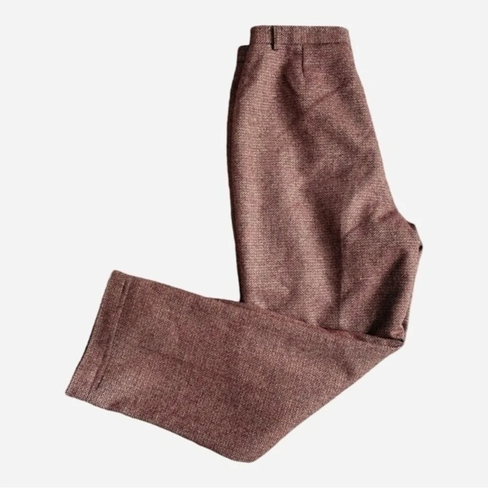 WILLI SMITH Wool High Rise Wide Leg Herringbone Print Pants Brown Gold Size 8